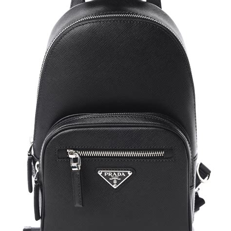 prada men's tessuto saffiano sling backpack|Black Saffiano Leather Backpack .